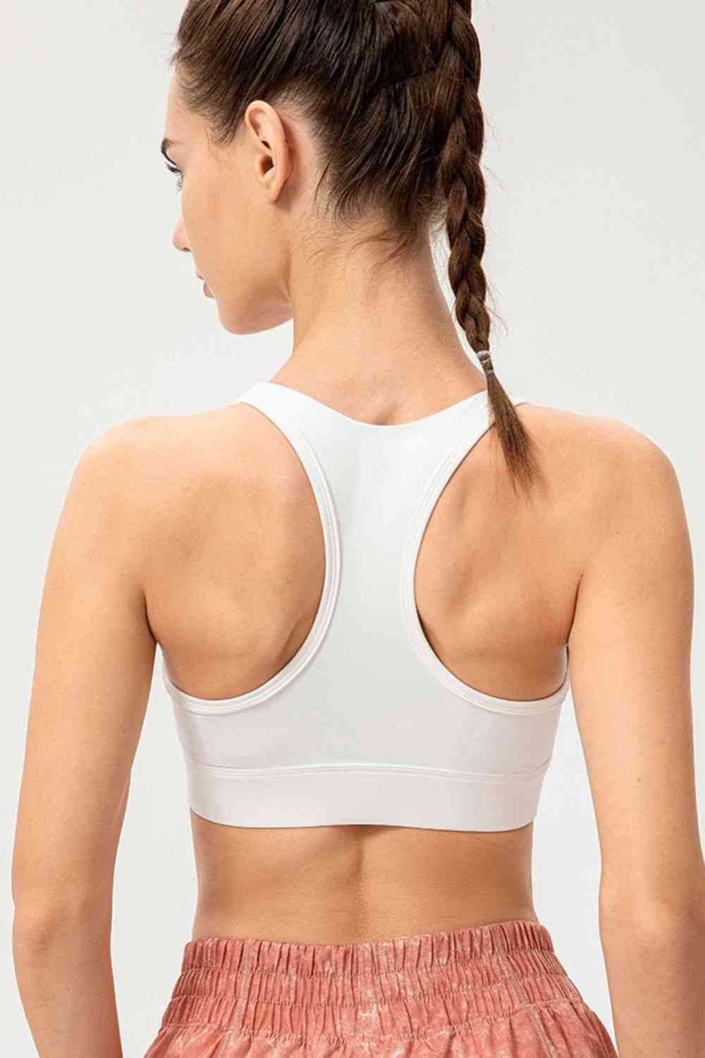 Zip-Up Round Neck Sports Bra - TRENDMELO