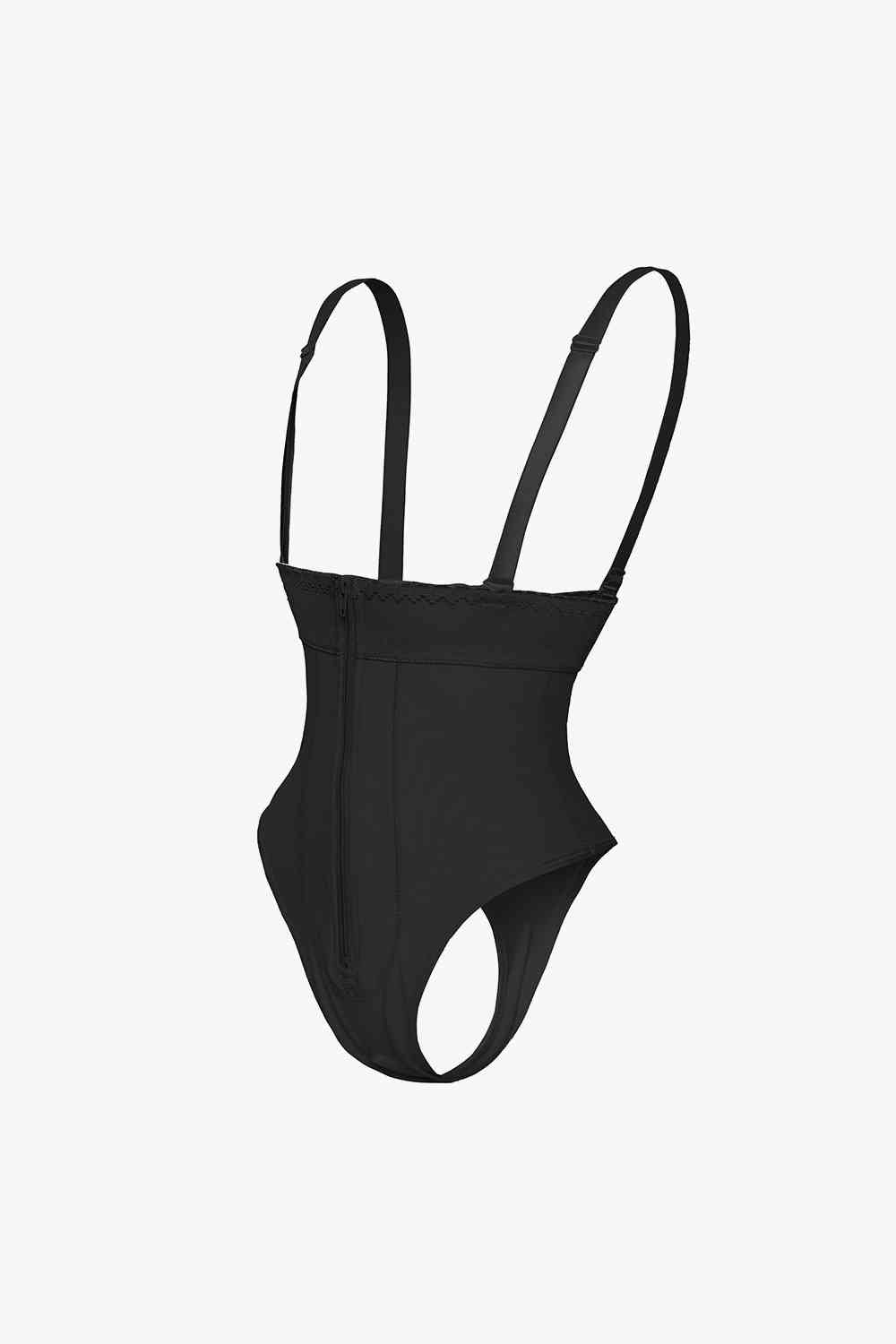 Full Size Adjustable Strap Zip-Up Shaping Bodysuit - TRENDMELO