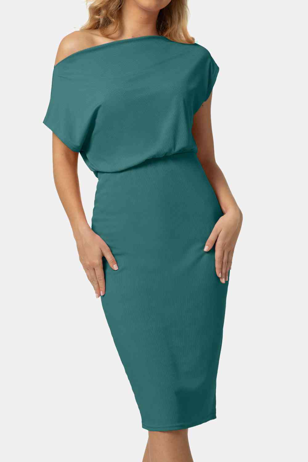 Boat Neck Short Sleeve Knee-Length Dress - TRENDMELO