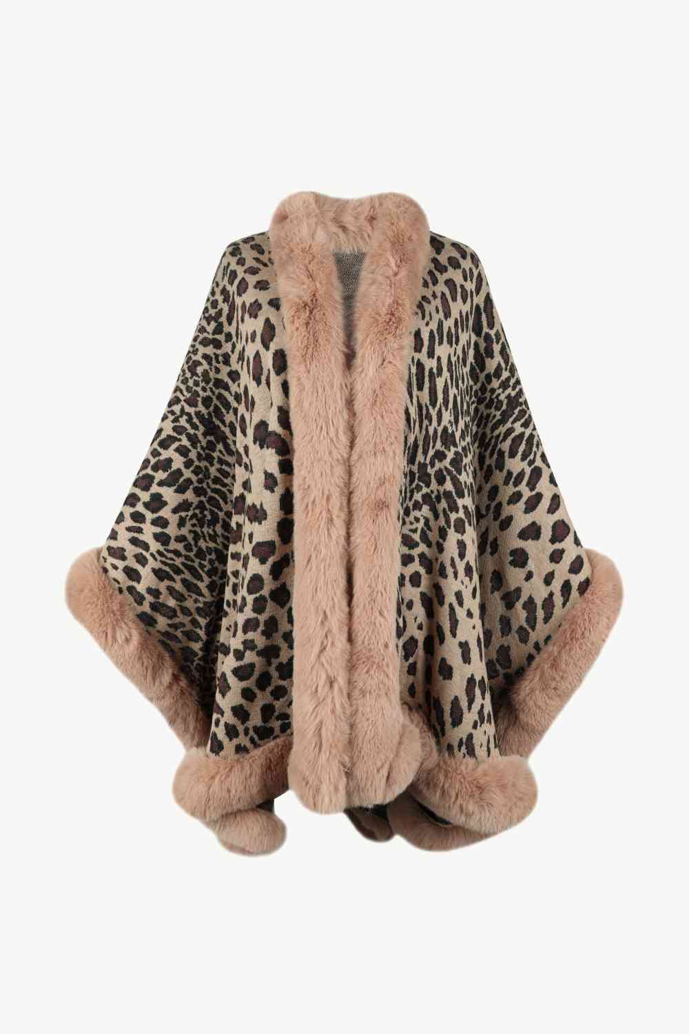 Leopard Open Front Poncho - TRENDMELO