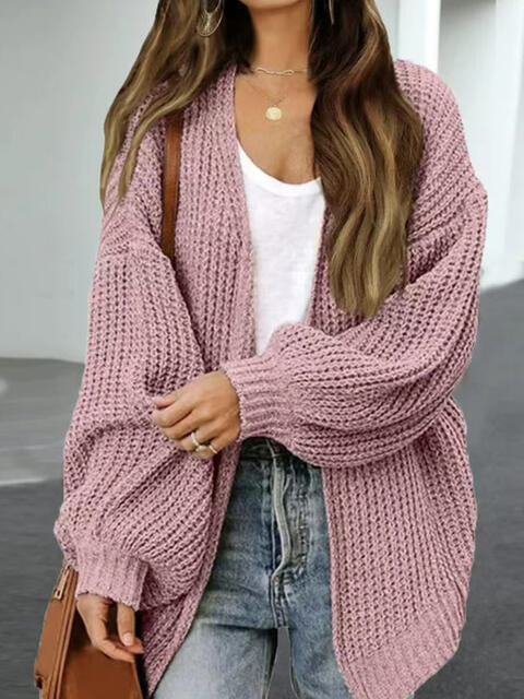 Drop Shoulder Balloon Sleeve Cardigan - TRENDMELO