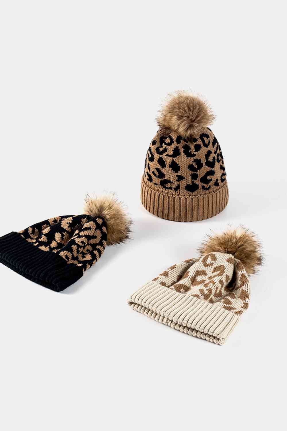 Leopard Pom-Pom Cuffed Beanie - TRENDMELO