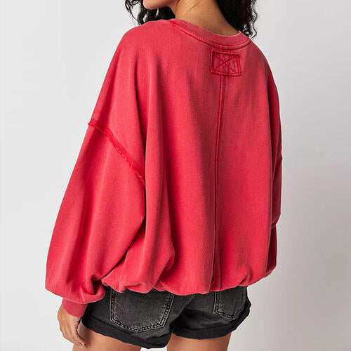 Exposed Seam Dropped Shoulder Sweatshirt - TRENDMELO