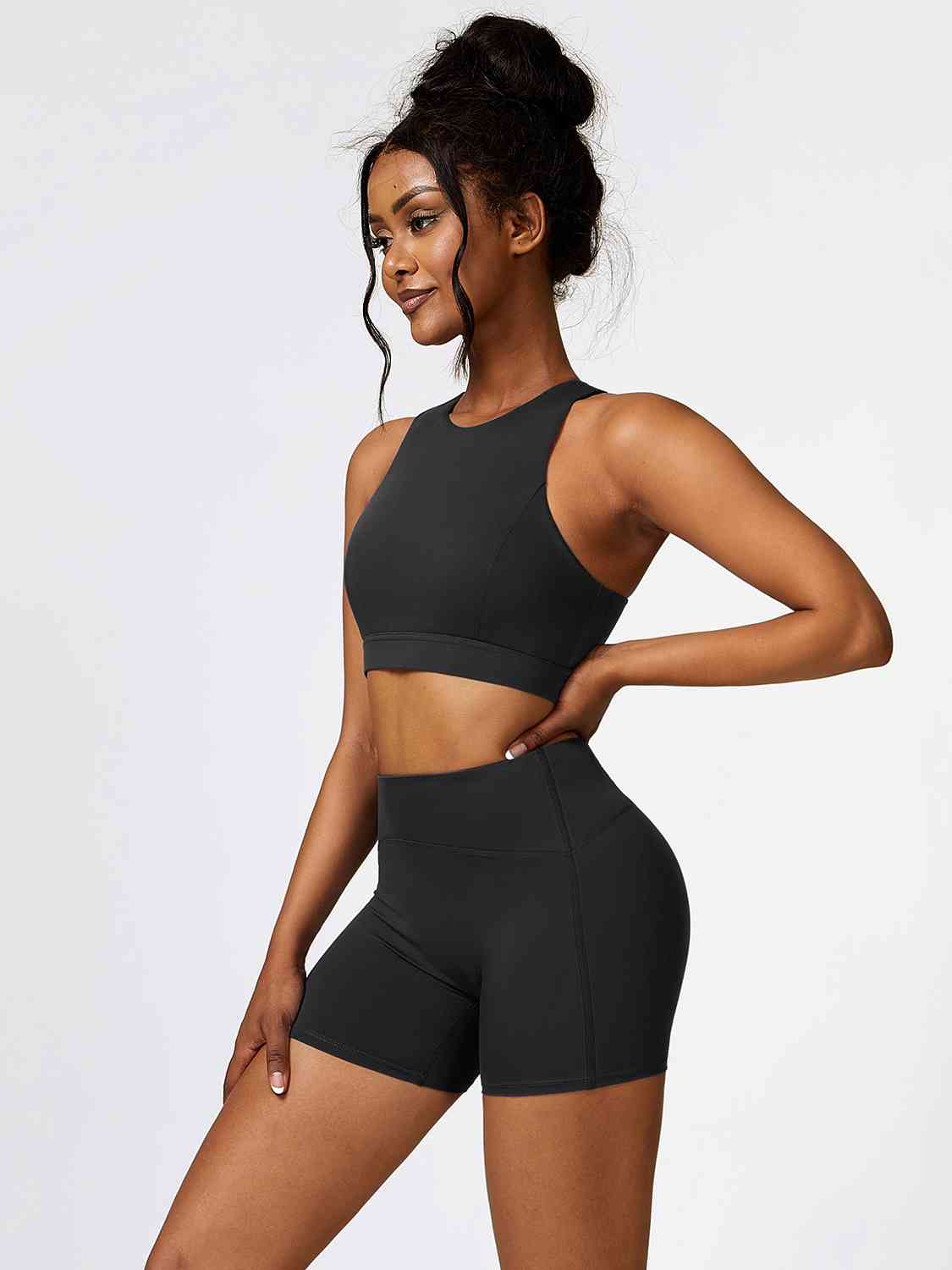 Cutout Cropped Sport Tank and Shorts Set - TRENDMELO