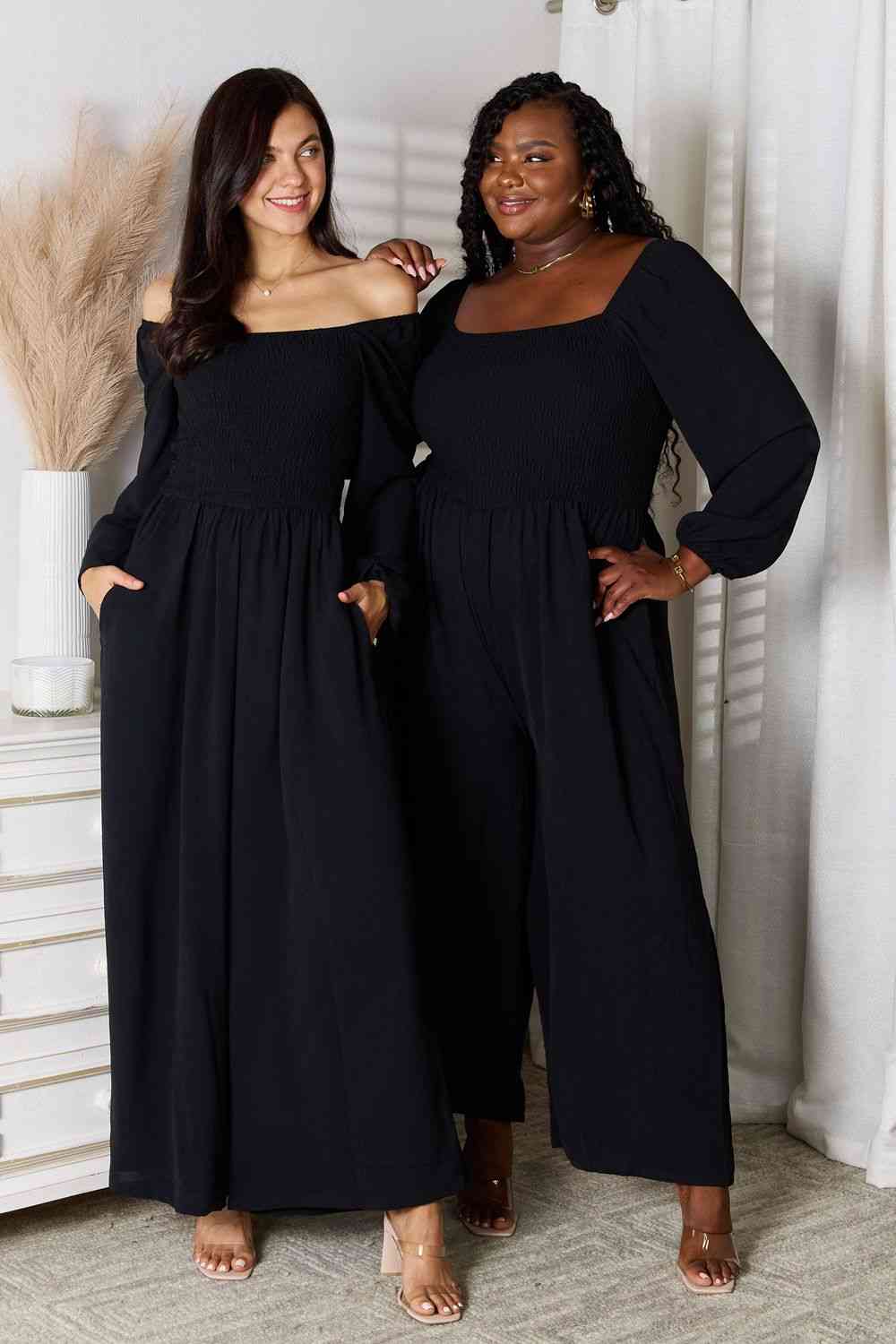 Double Take Square Neck Jumpsuit with Pockets - TRENDMELO