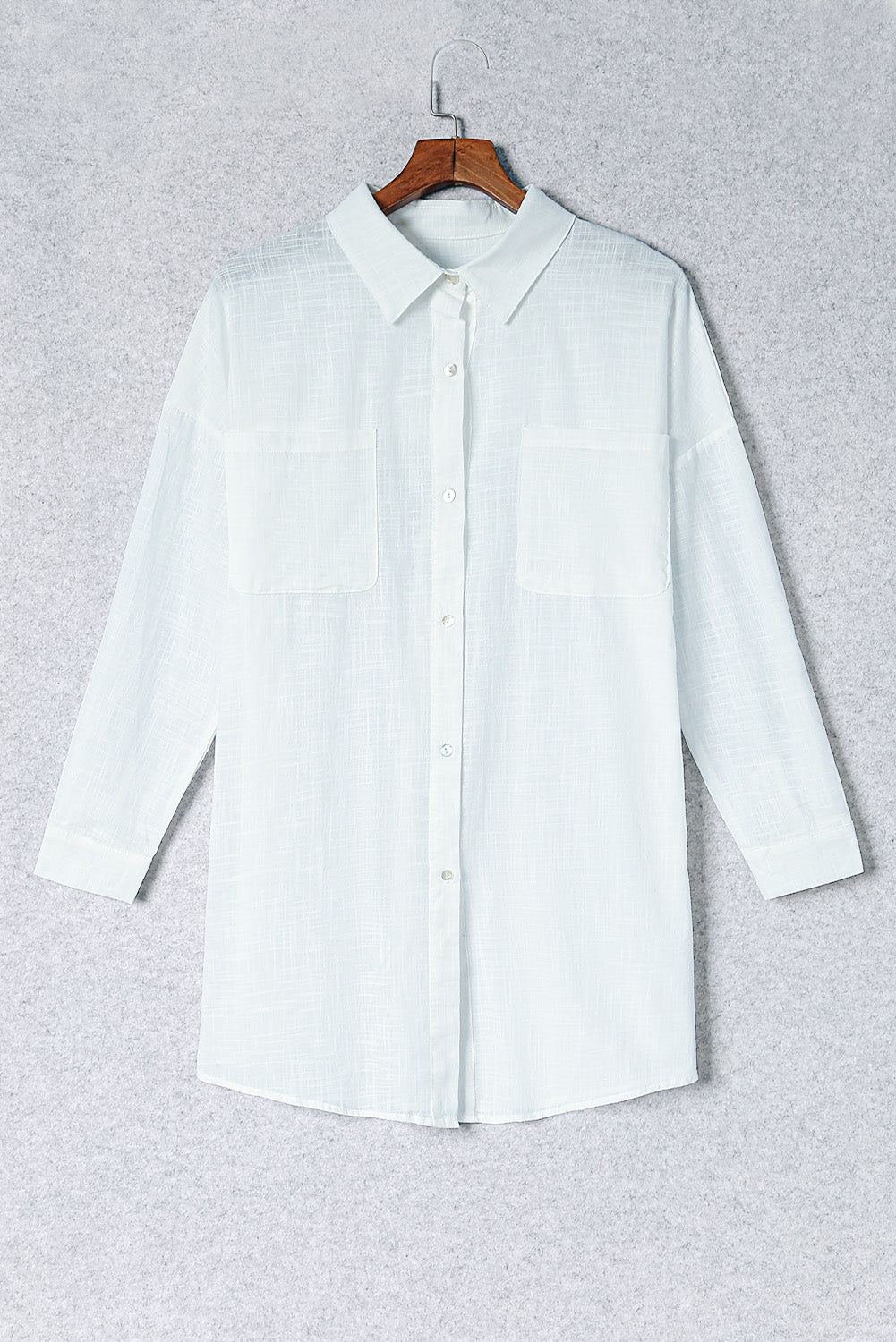 Button-Up Longline Shirt with Breast Pockets - TRENDMELO