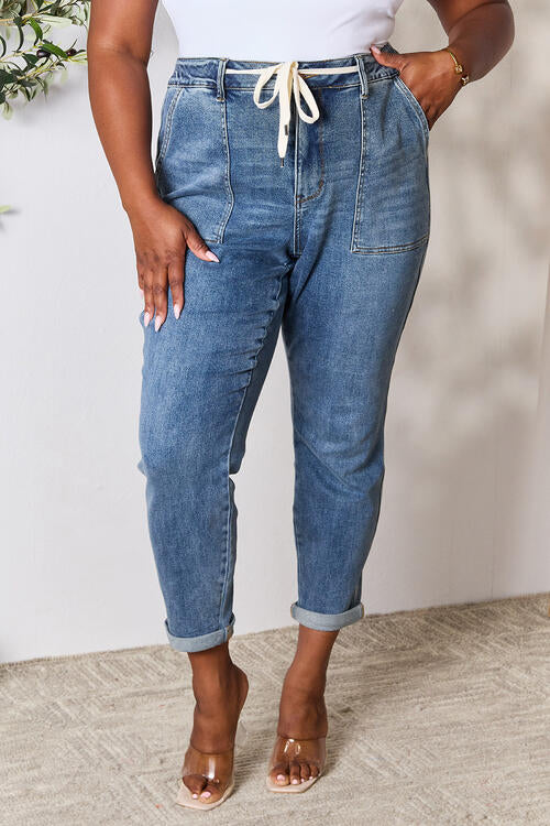 Judy Blue Full Size High Waist Drawstring Denim Jeans - TRENDMELO