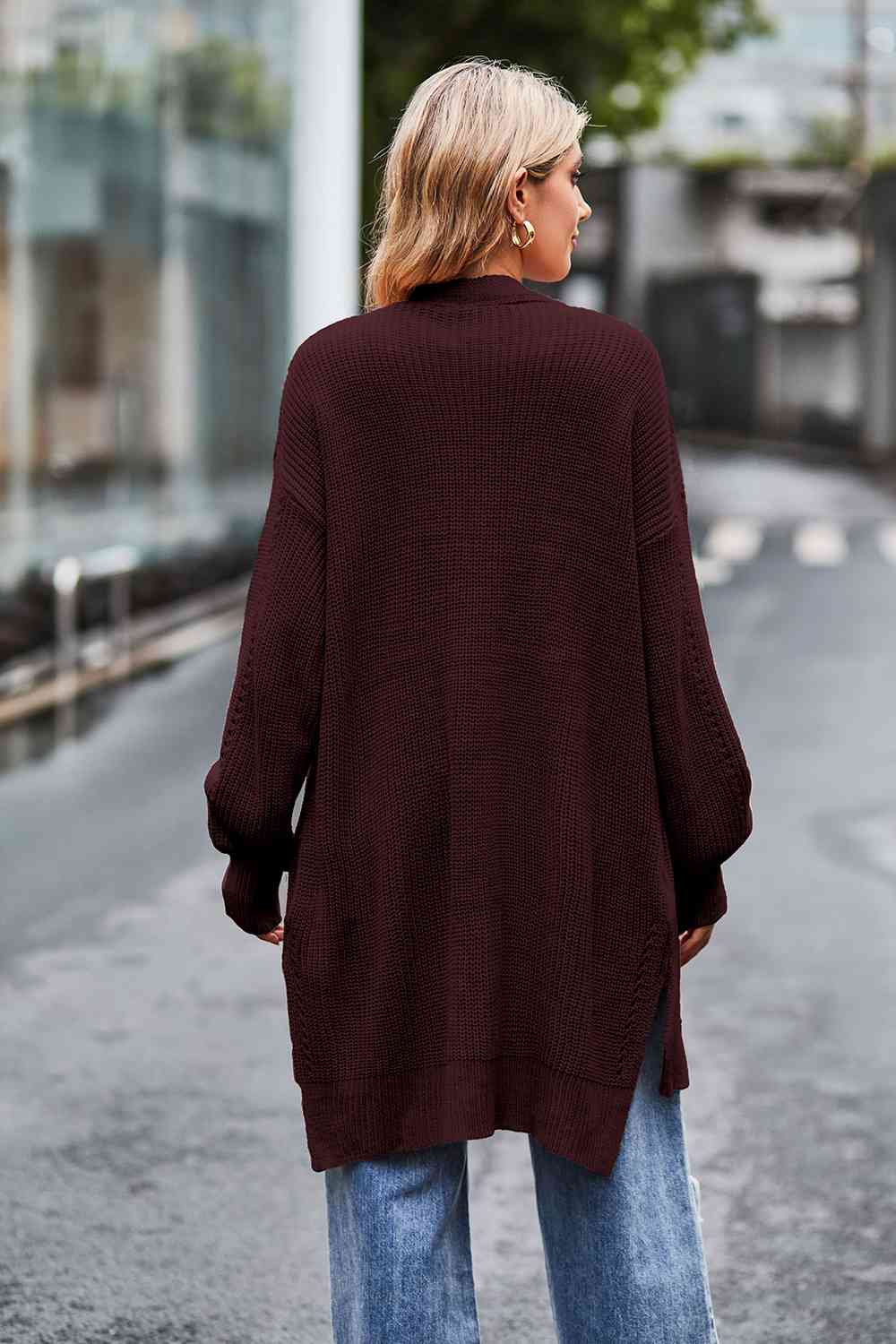 Open Front Dropped Shoulder Longline Cardigan - TRENDMELO