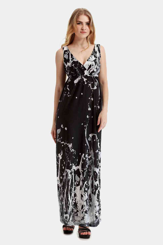 Printed Surplice Neck Sleeveless Maxi Dress - TRENDMELO