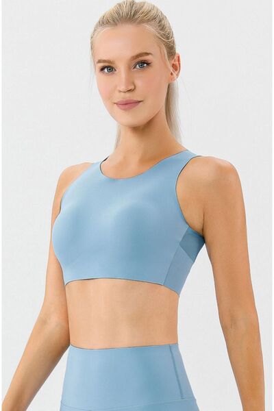 Round Neck Wide Strap Active Bra - TRENDMELO