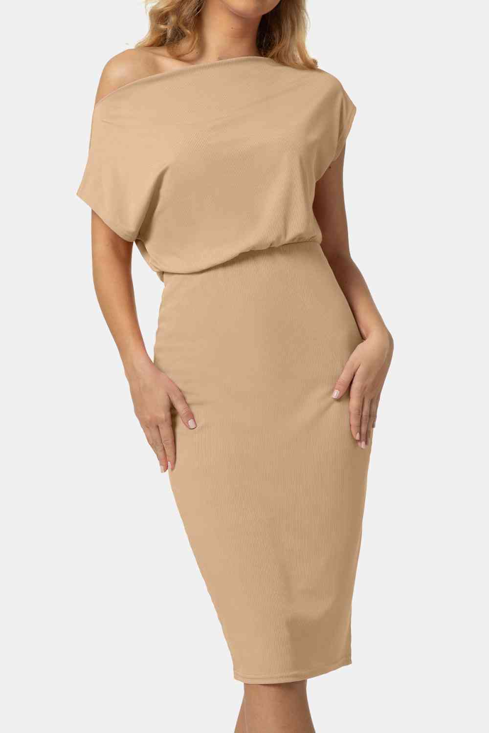 Boat Neck Short Sleeve Knee-Length Dress - TRENDMELO