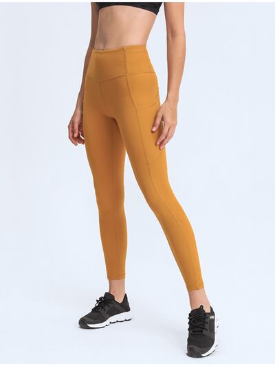 Double Take Wide Waistband Leggings with Pockets - TRENDMELO