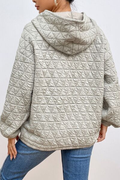 Quilted Long Sleeve Hoodie with Pocket - TRENDMELO