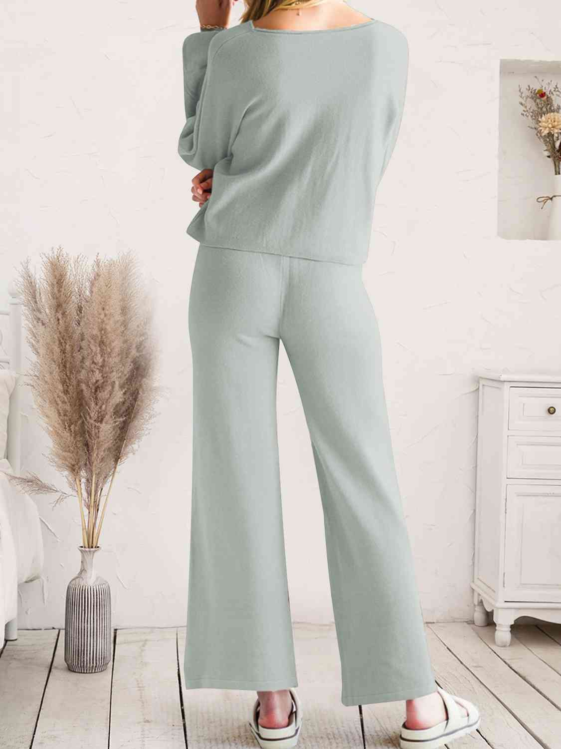 Long Sleeve Lounge Top and Drawstring Pants Set - TRENDMELO