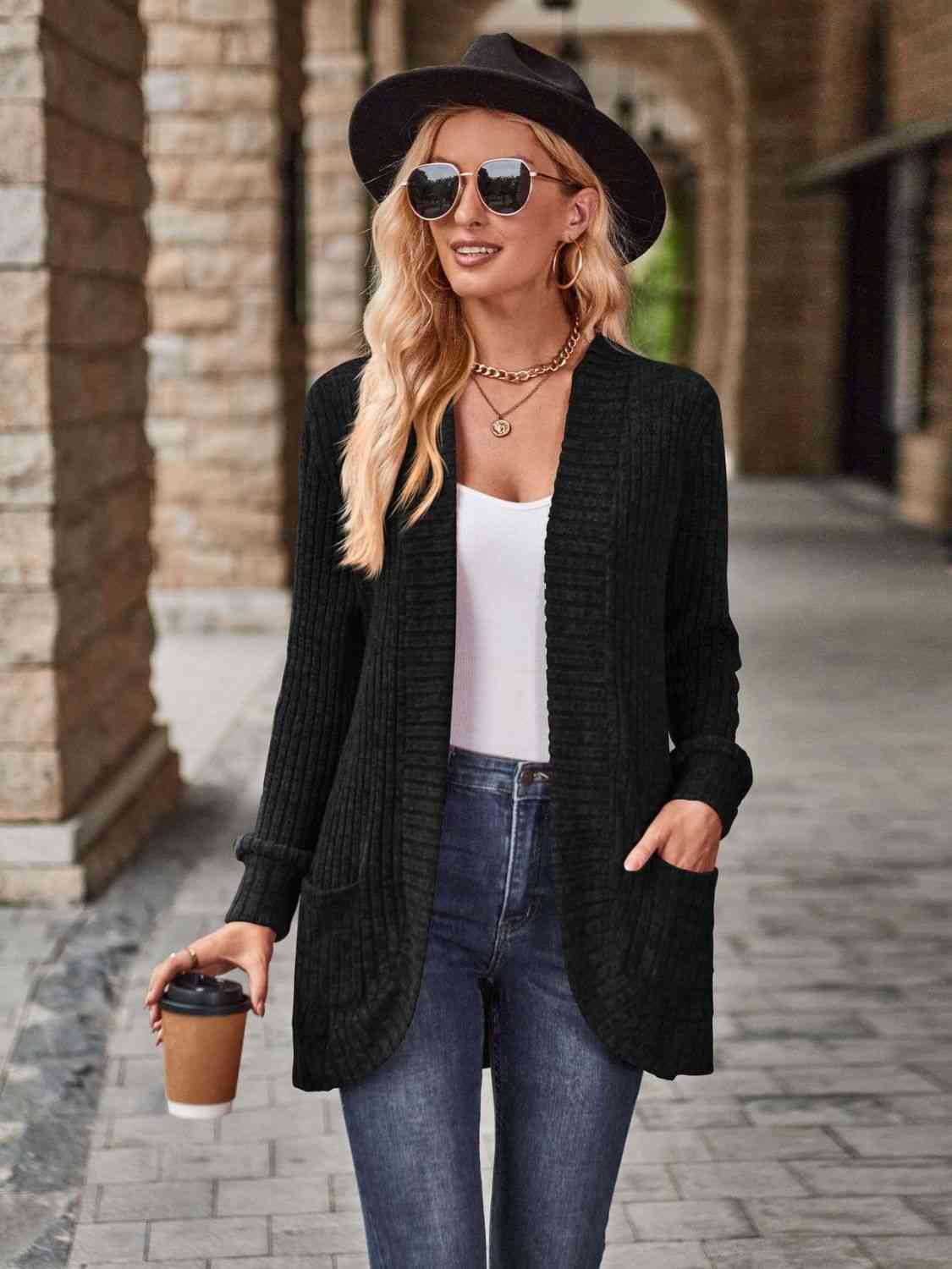 Open Front Cardigan with Pockets - TRENDMELO