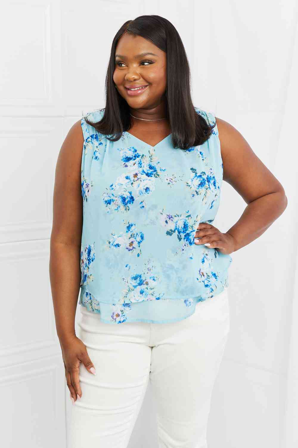 Sew In Love Off To Brunch Full Size Floral Tank Top - TRENDMELO
