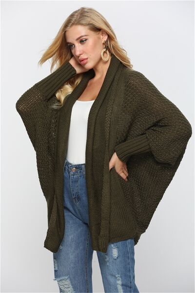 Open Front Batwing Sleeve Cardigan - TRENDMELO