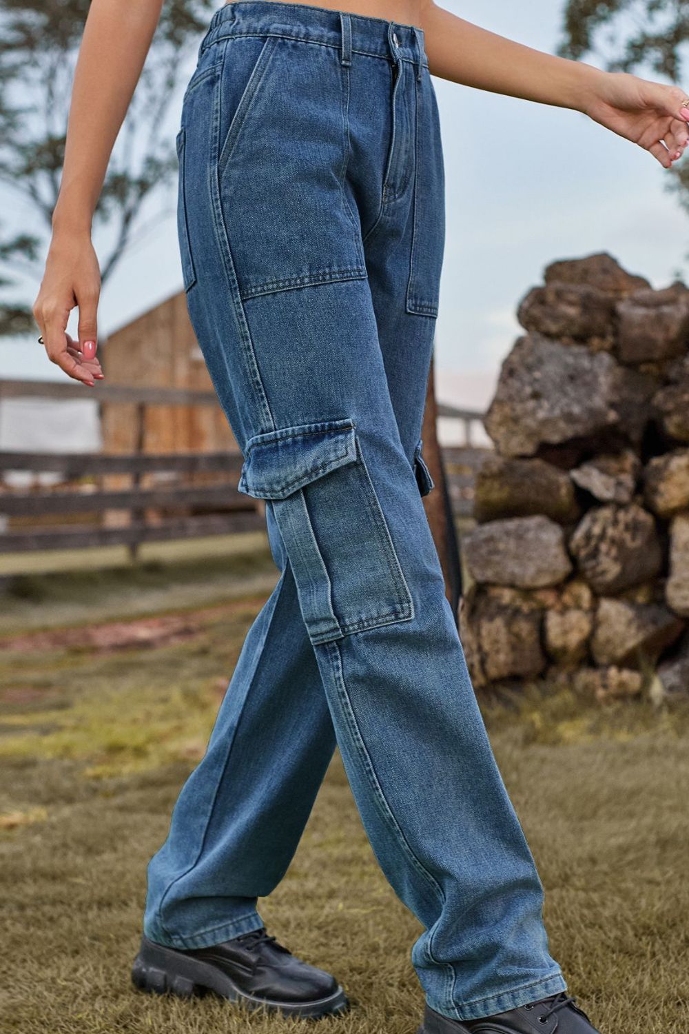 Loose Fit Long Jeans with Pockets - TRENDMELO