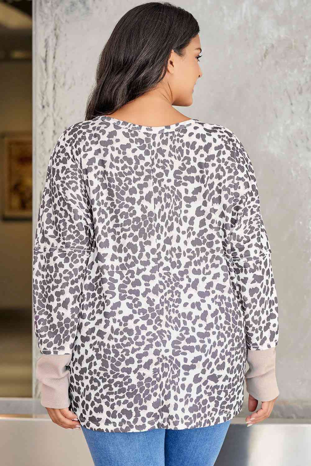 Plus Size Leopard Print Long Sleeve Sweatshirt - TRENDMELO