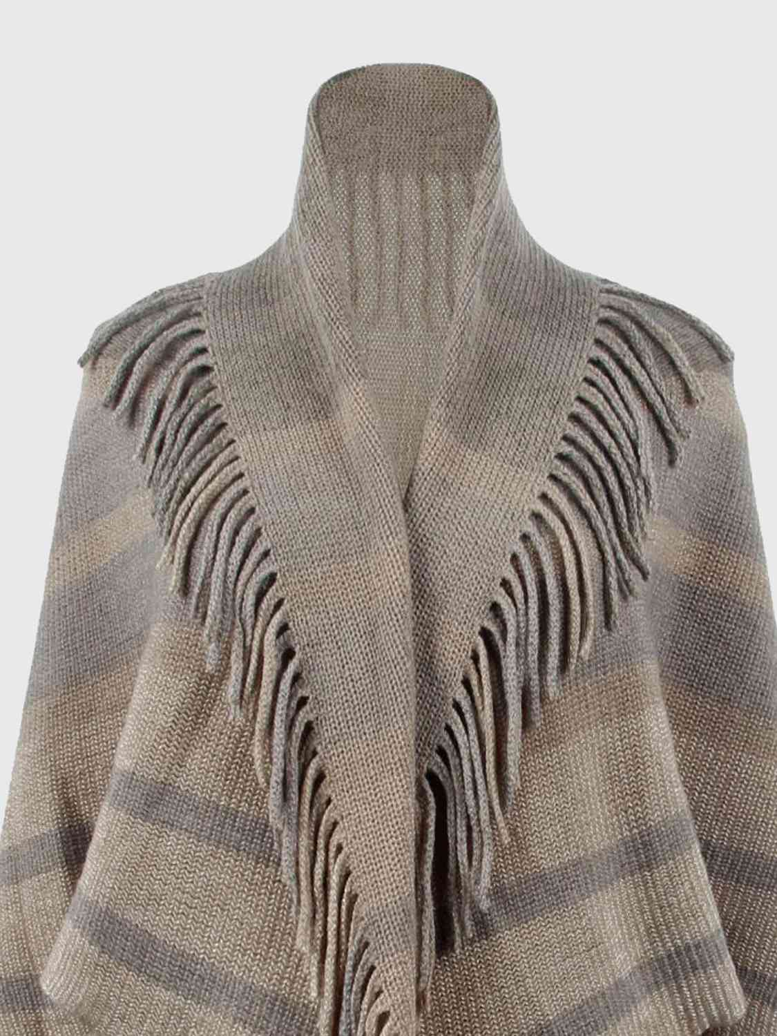 Fringe Detail Open Front Poncho - TRENDMELO