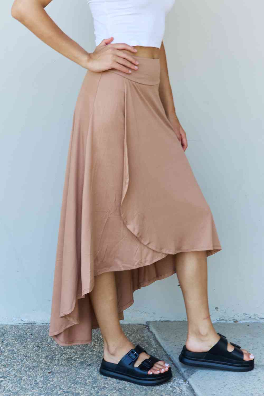 Ninexis First Choice High Waisted Flare Maxi Skirt in Camel - TRENDMELO