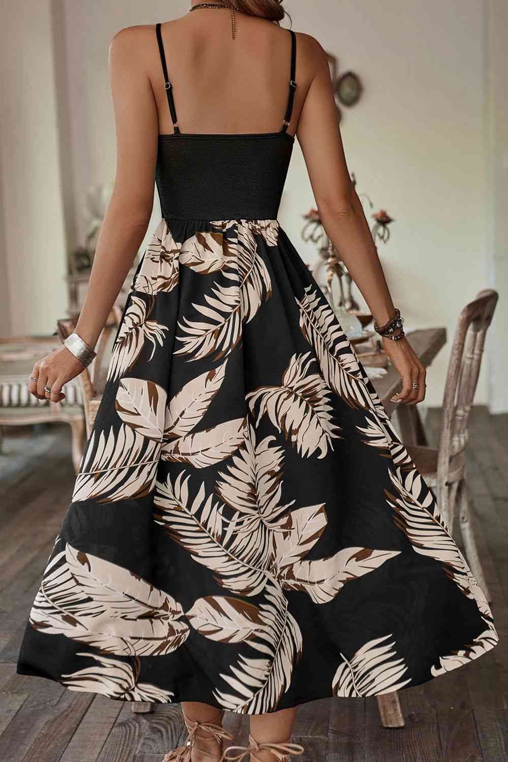 Printed Sleeveless Scoop Neck Slit Dress - TRENDMELO