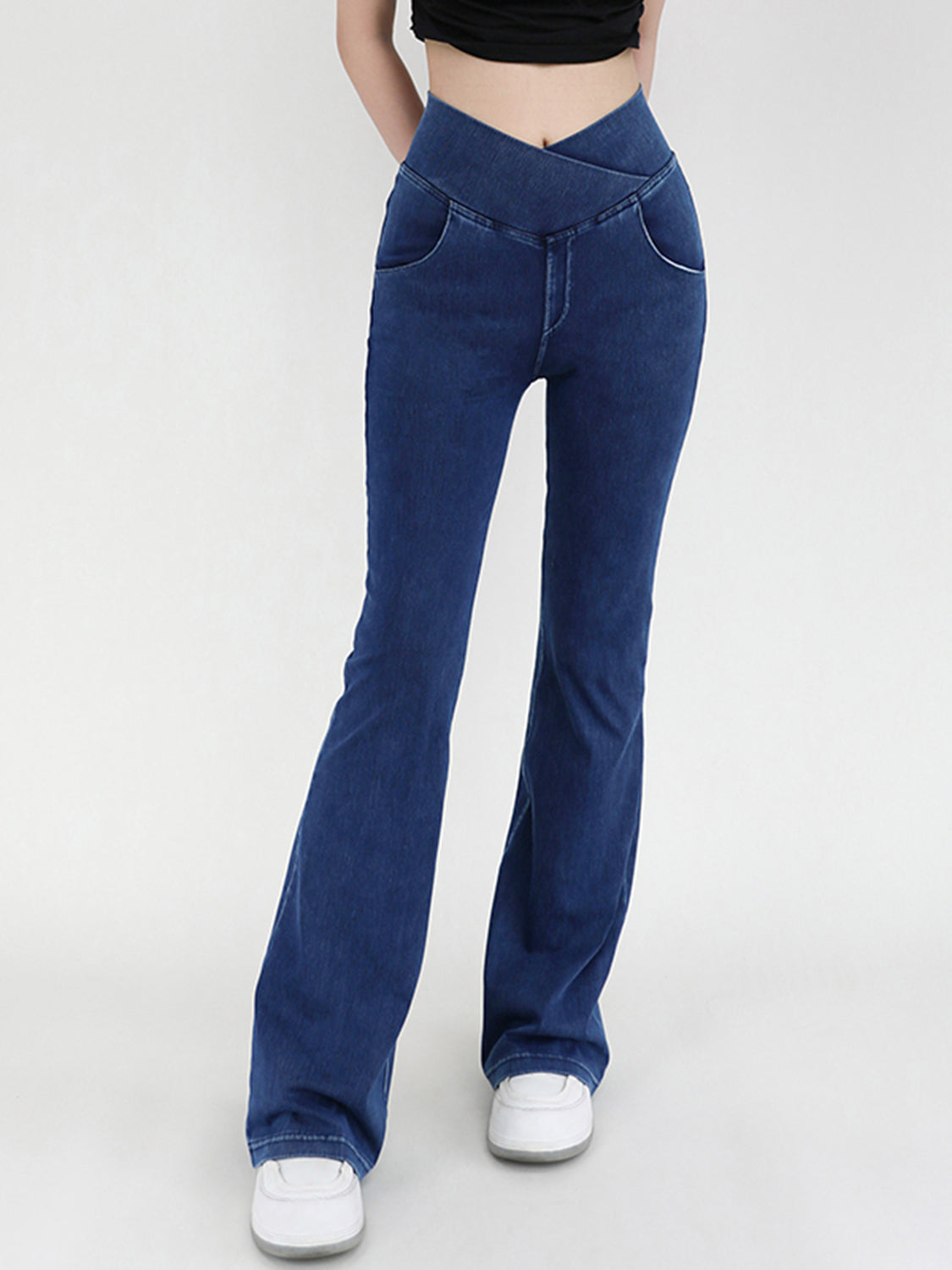 Wide Waistband Bootcut Jeans with Pockets - TRENDMELO