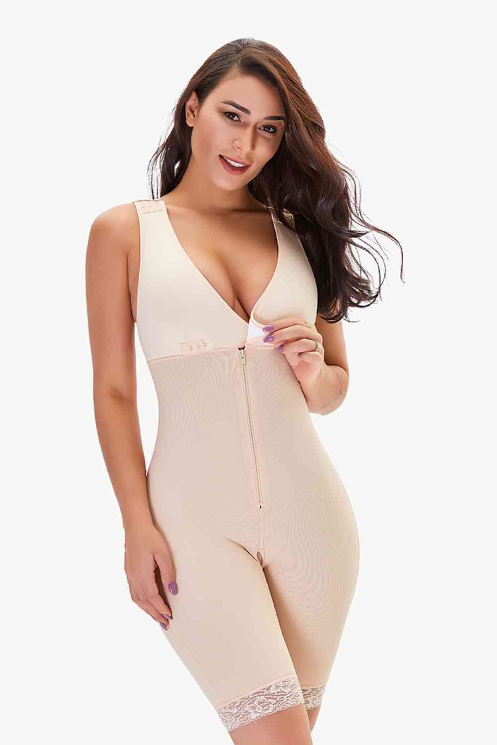 Full Size Lace Trim Shapewear with Zipper - TRENDMELO