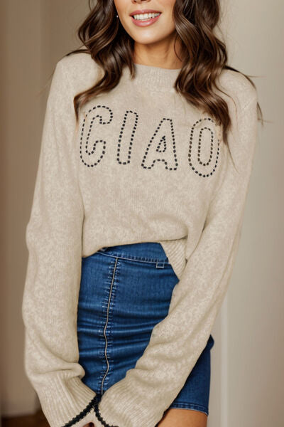 CIAO Round Neck Dropped Shoulder Sweater - TRENDMELO