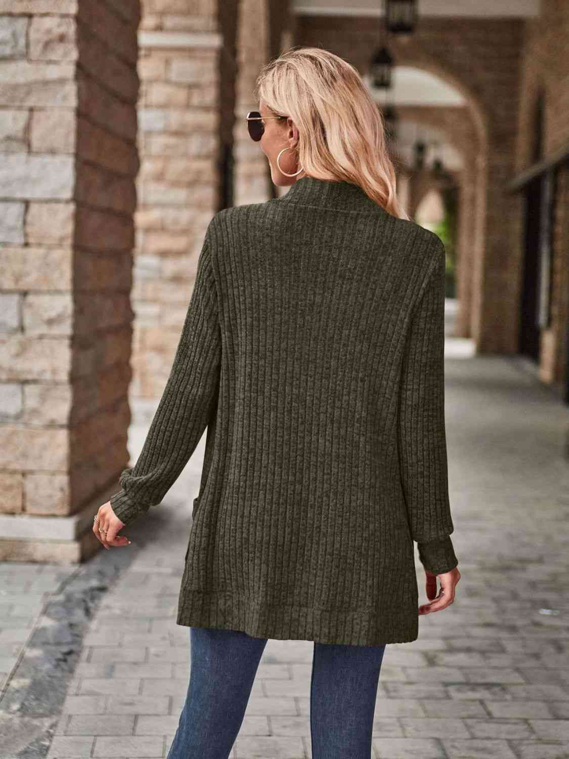 Open Front Cardigan with Pockets - TRENDMELO