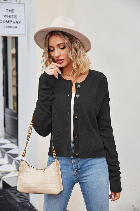 Button Down Exposed Seam Cardigan - TRENDMELO