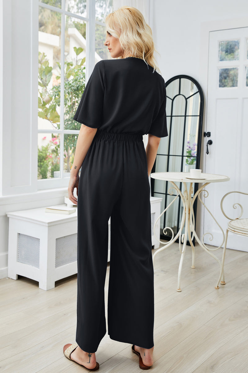 Tie Front Cutout Wide Leg Jumpsuit - TRENDMELO