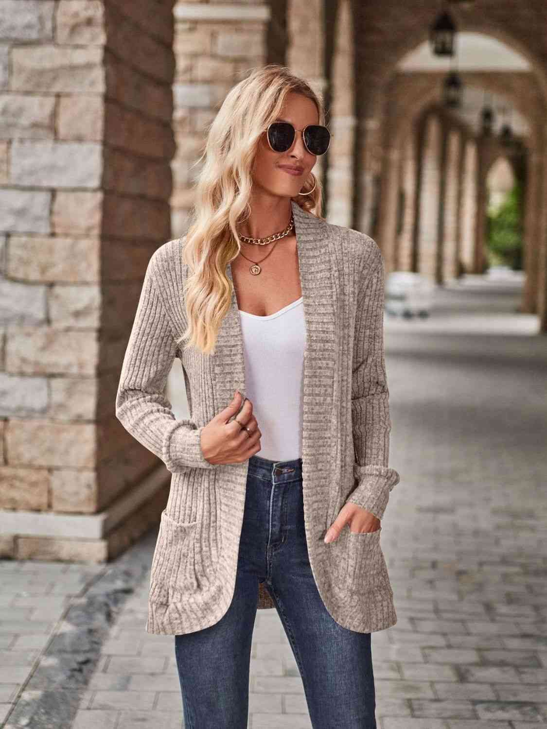 Open Front Cardigan with Pockets - TRENDMELO