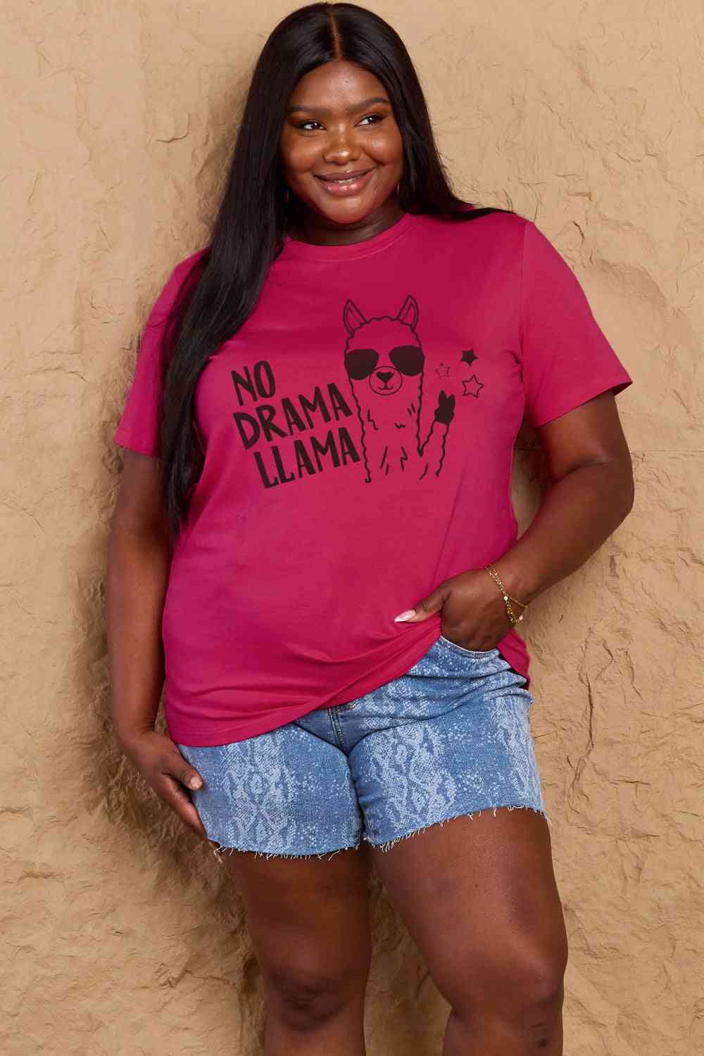 Simply Love Full Size NO DRAMA LLAMA Graphic Cotton Tee - TRENDMELO