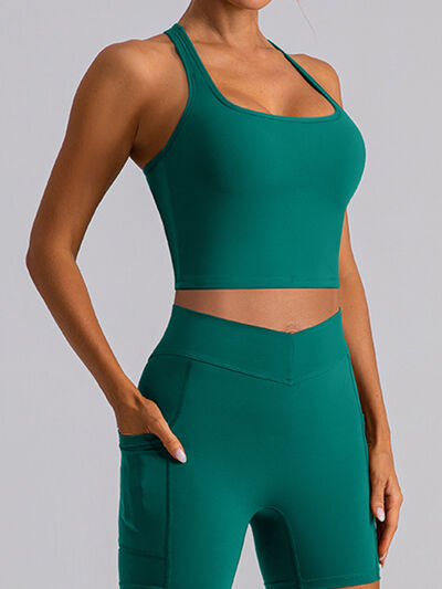 Square Neck Racerback Cropped Tank - TRENDMELO