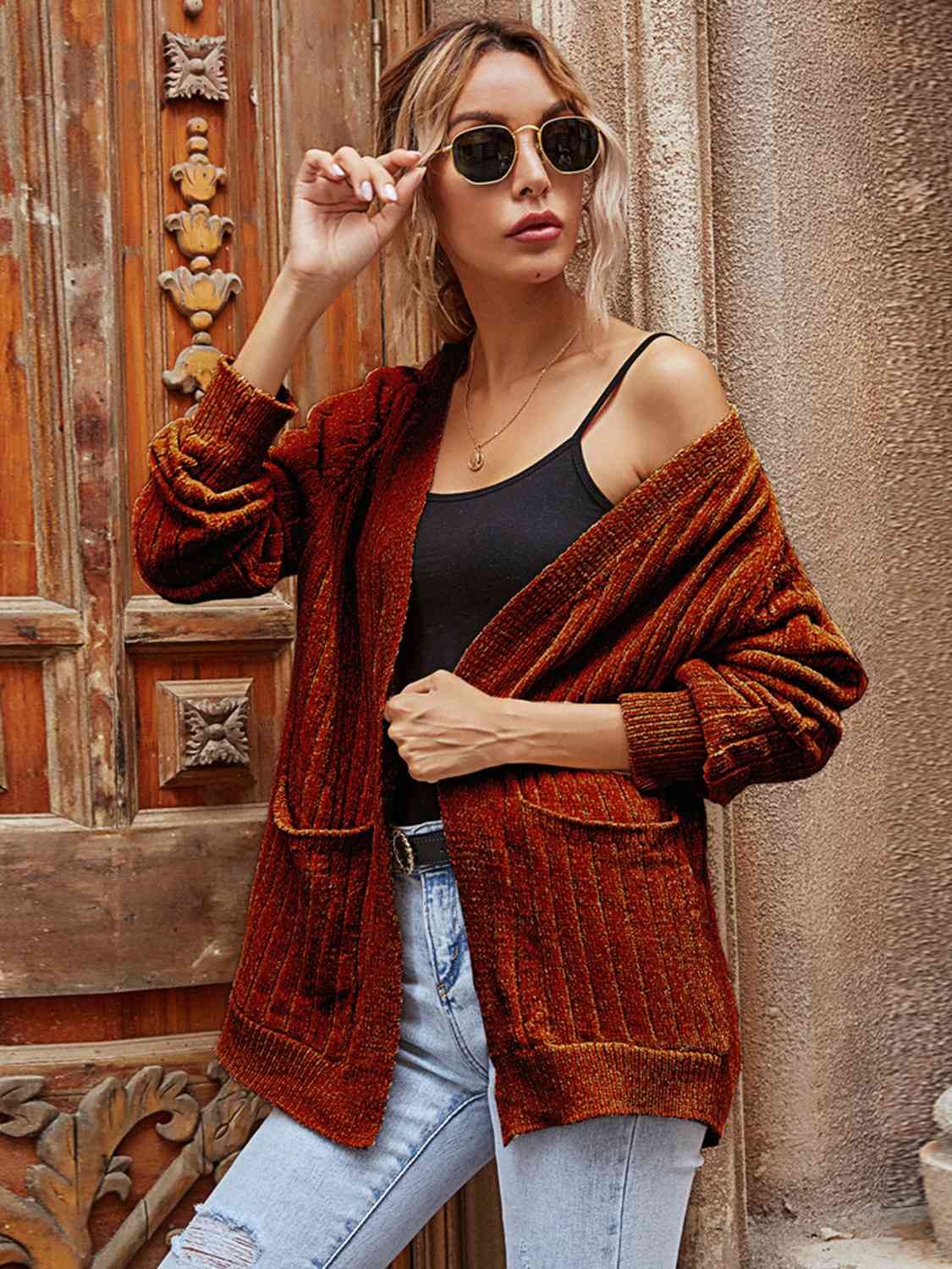 Ribbed Open Front Long Sleeve Cardigan - TRENDMELO