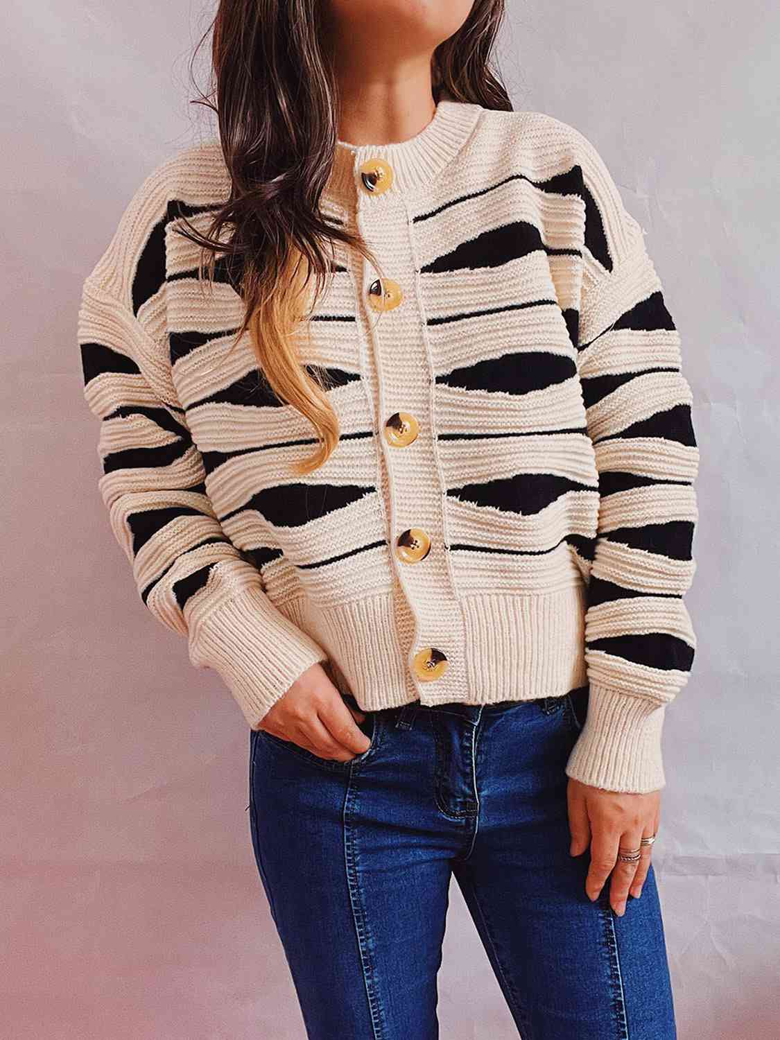 Color Block Button Front Cardigan - TRENDMELO