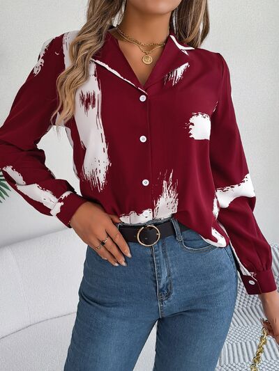 Printed Collared Neck Button Up Shirt - TRENDMELO