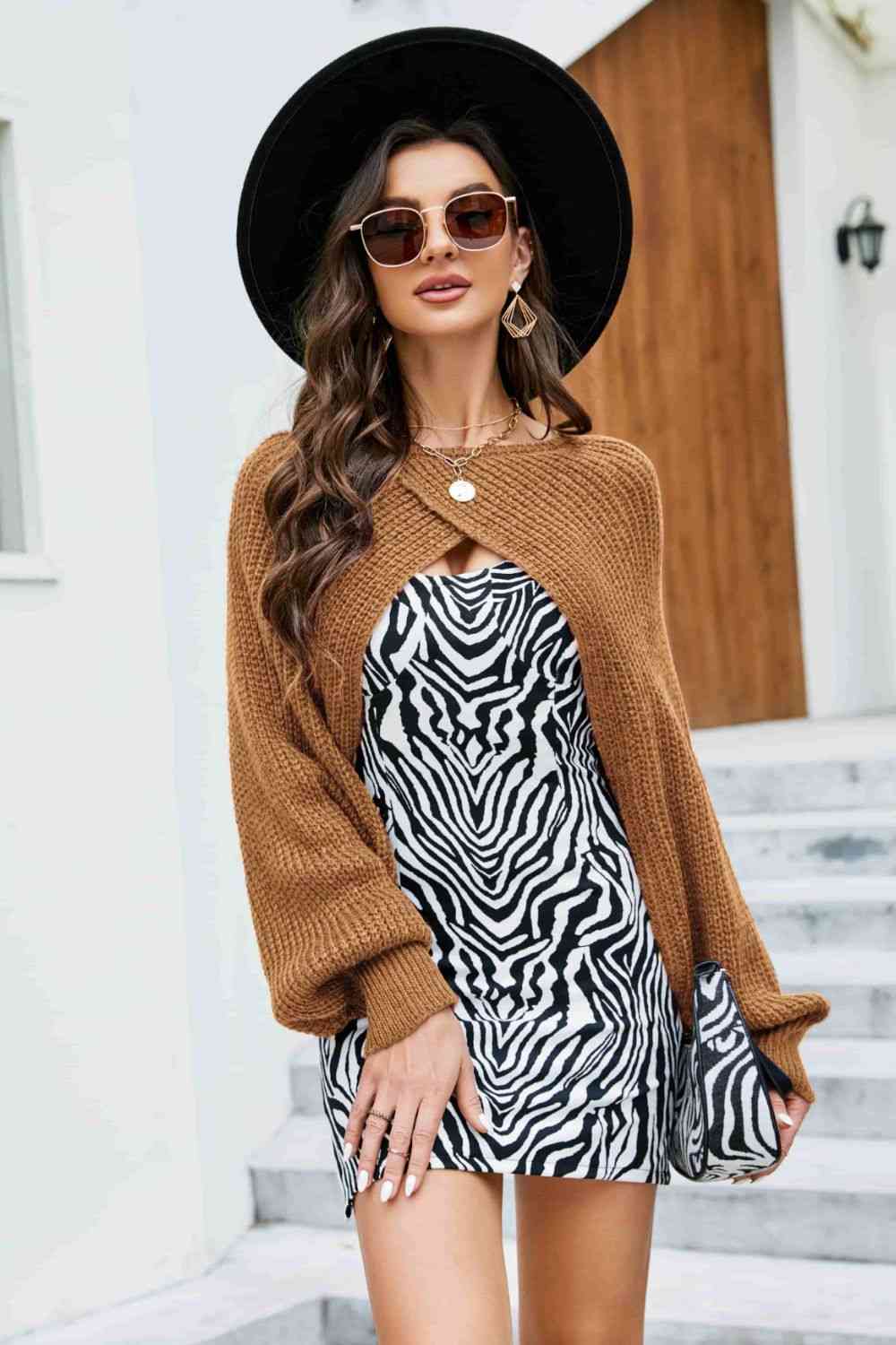 Rib-Knit Cropped Poncho - TRENDMELO