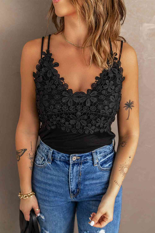 Lace Double Spaghetti Strap Cami Top - TRENDMELO