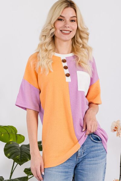 Celeste Full Size Color Block Short Sleeve T-Shirt - TRENDMELO