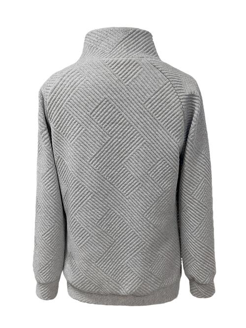 Buttoned Mock Neck Long Sleeve Sweatshirt - TRENDMELO