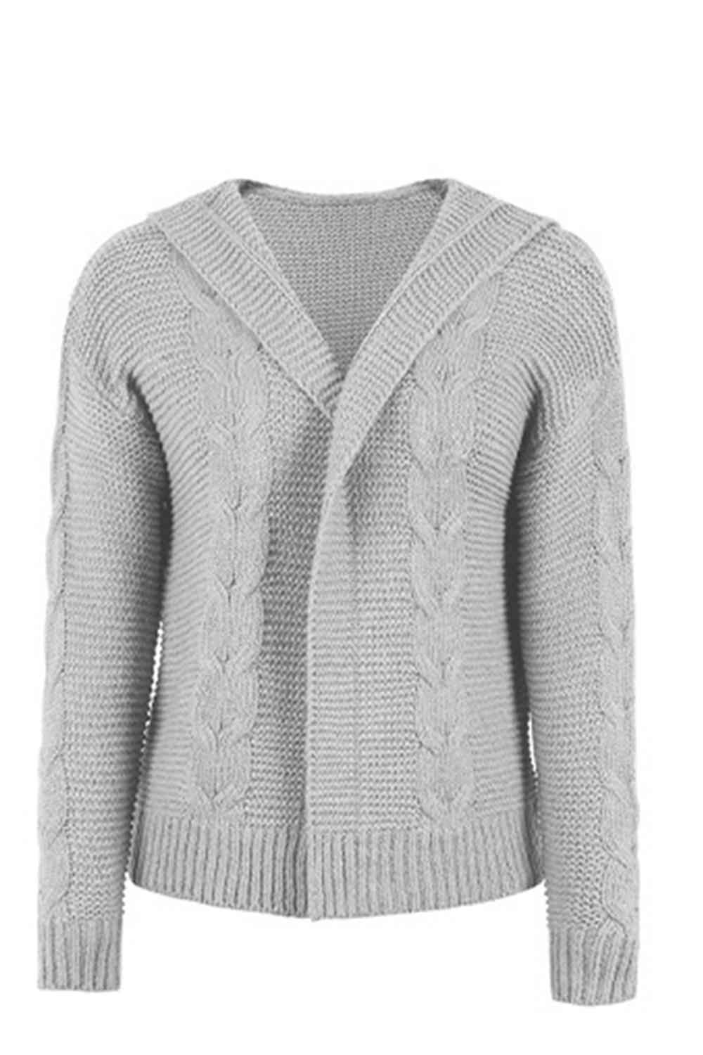 Cable-Knit Dropped Shoulder Hooded Cardigan - TRENDMELO