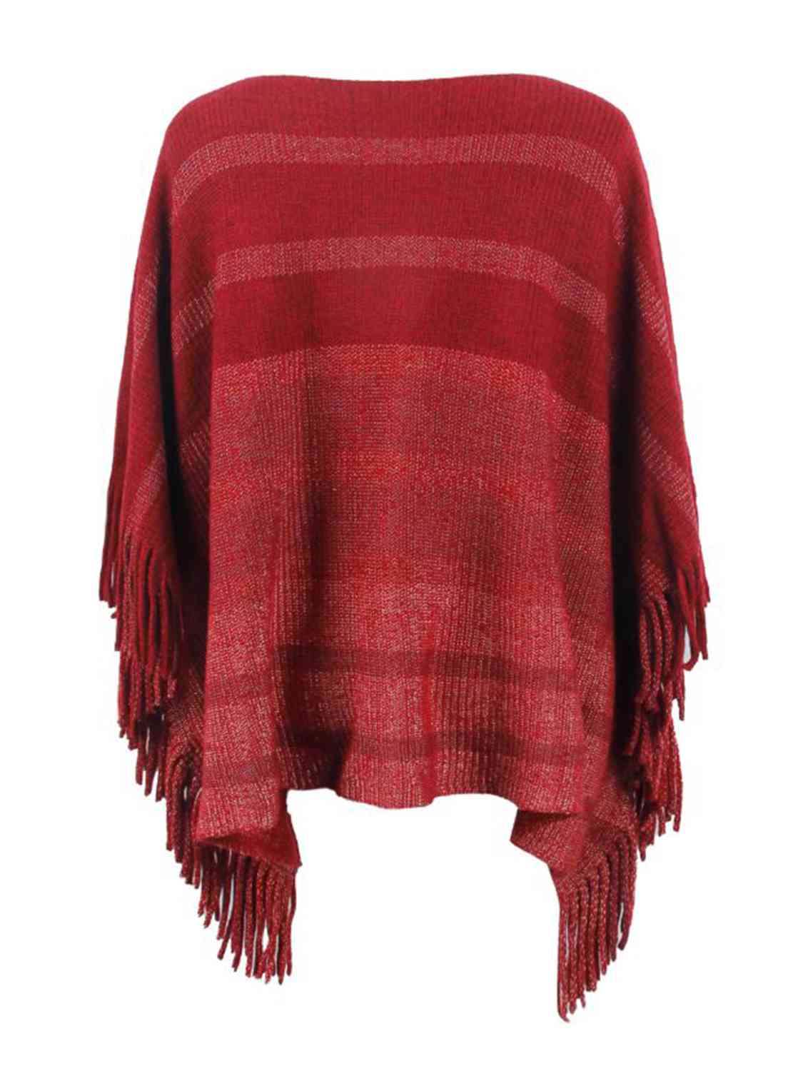 Striped Boat Neck Poncho with Fringes - TRENDMELO