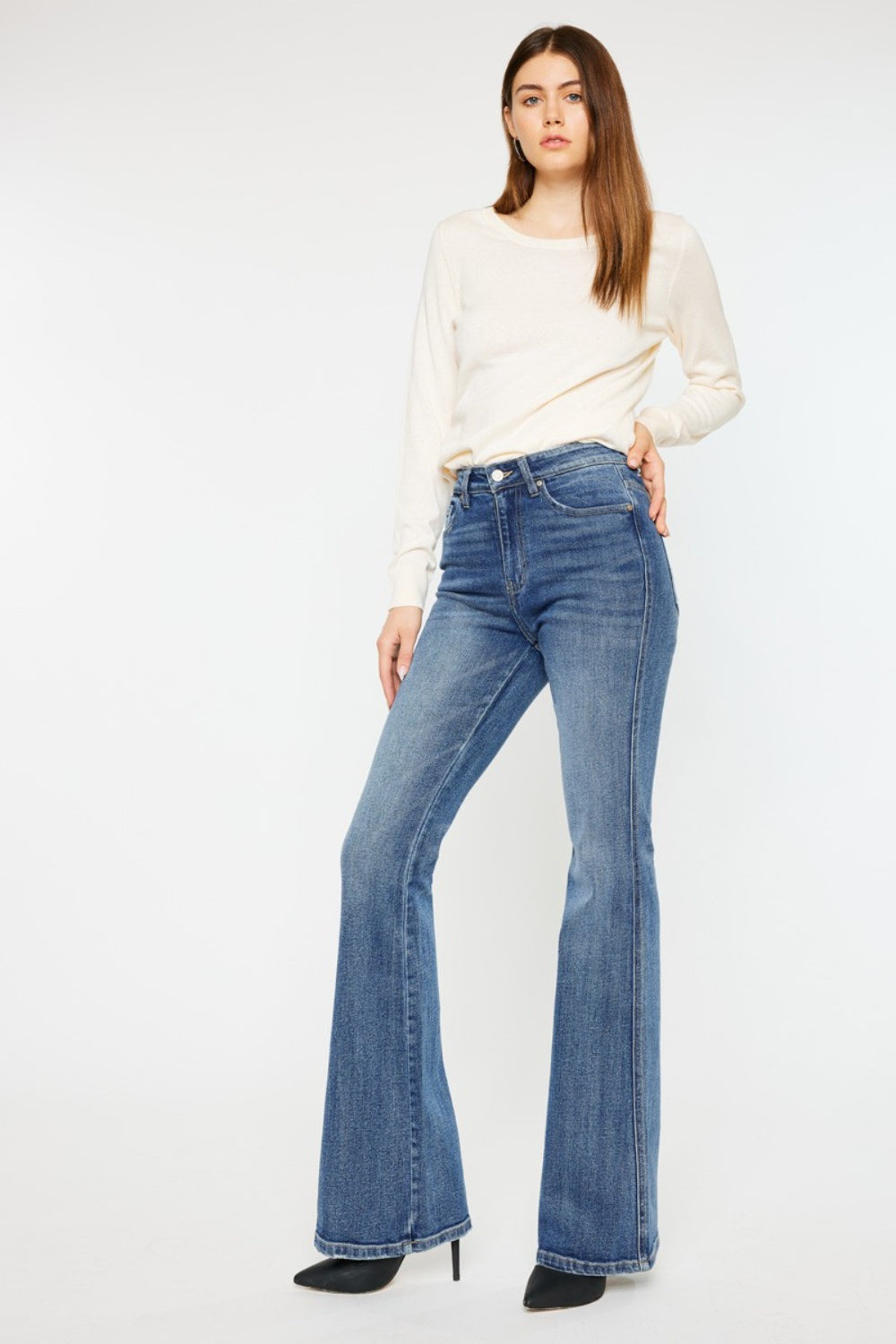 Kancan Cat's Whiskers High Waist Flare Jeans - TRENDMELO