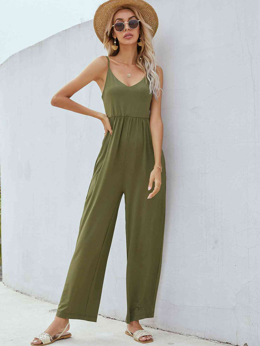 Adjustable Spaghetti Strap Jumpsuit with Pockets - TRENDMELO