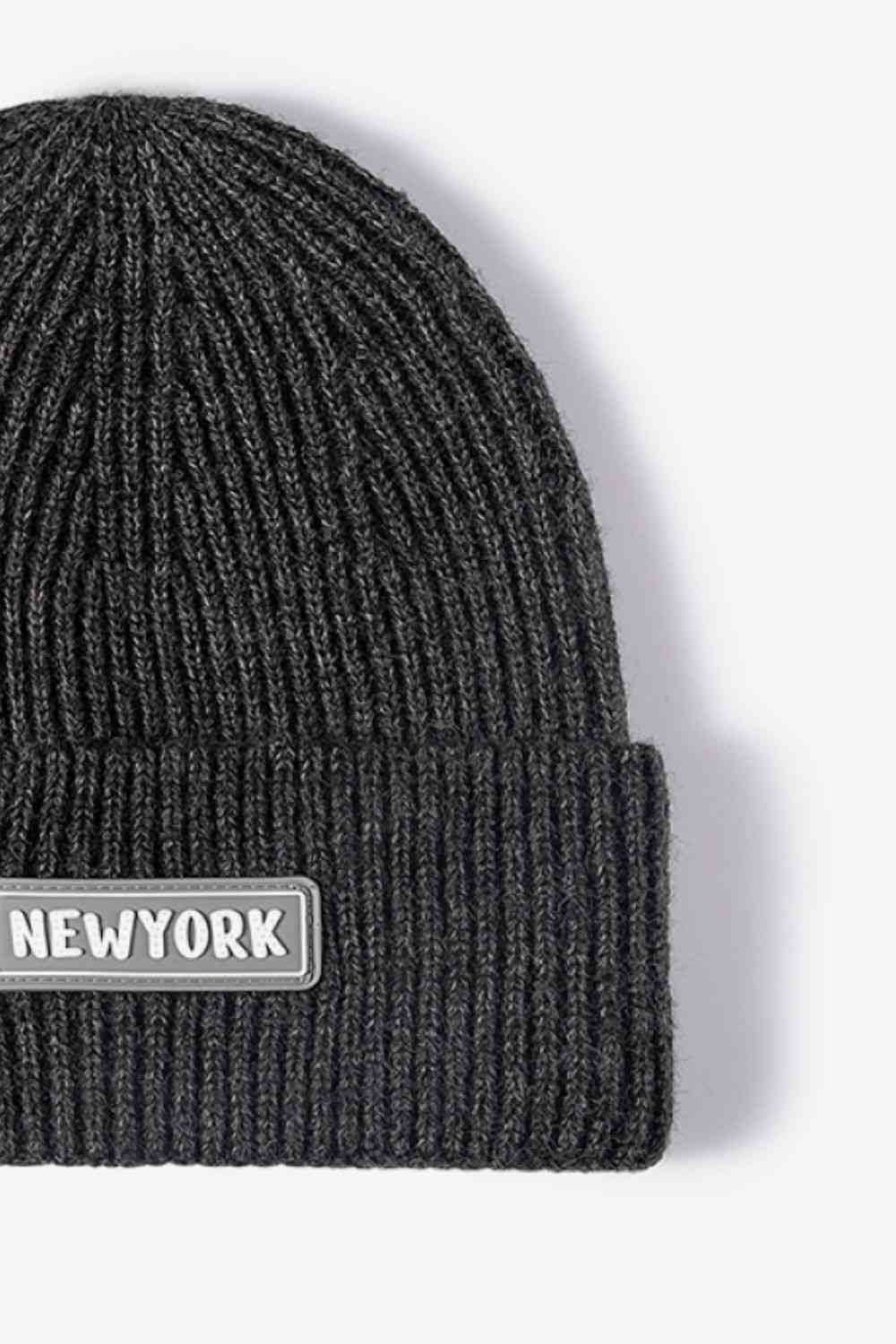 NEWYORK Patch Rib-Knit Cuffed Beanie - TRENDMELO