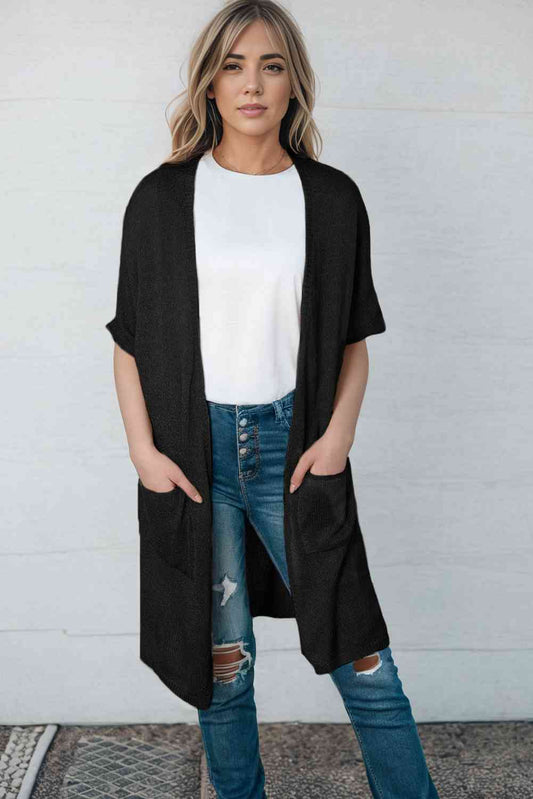 Open Front Sweater Cardigan with Pockets - TRENDMELO