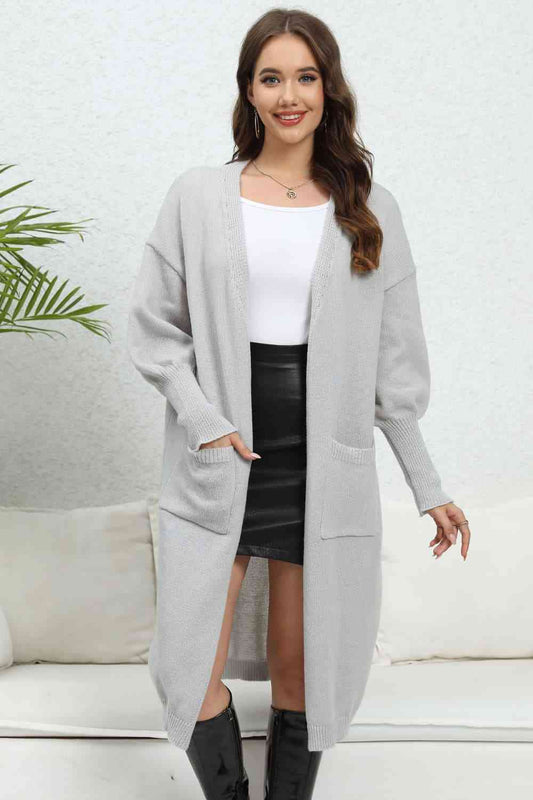 Open Front Dropped Shoulder Cardigan - TRENDMELO