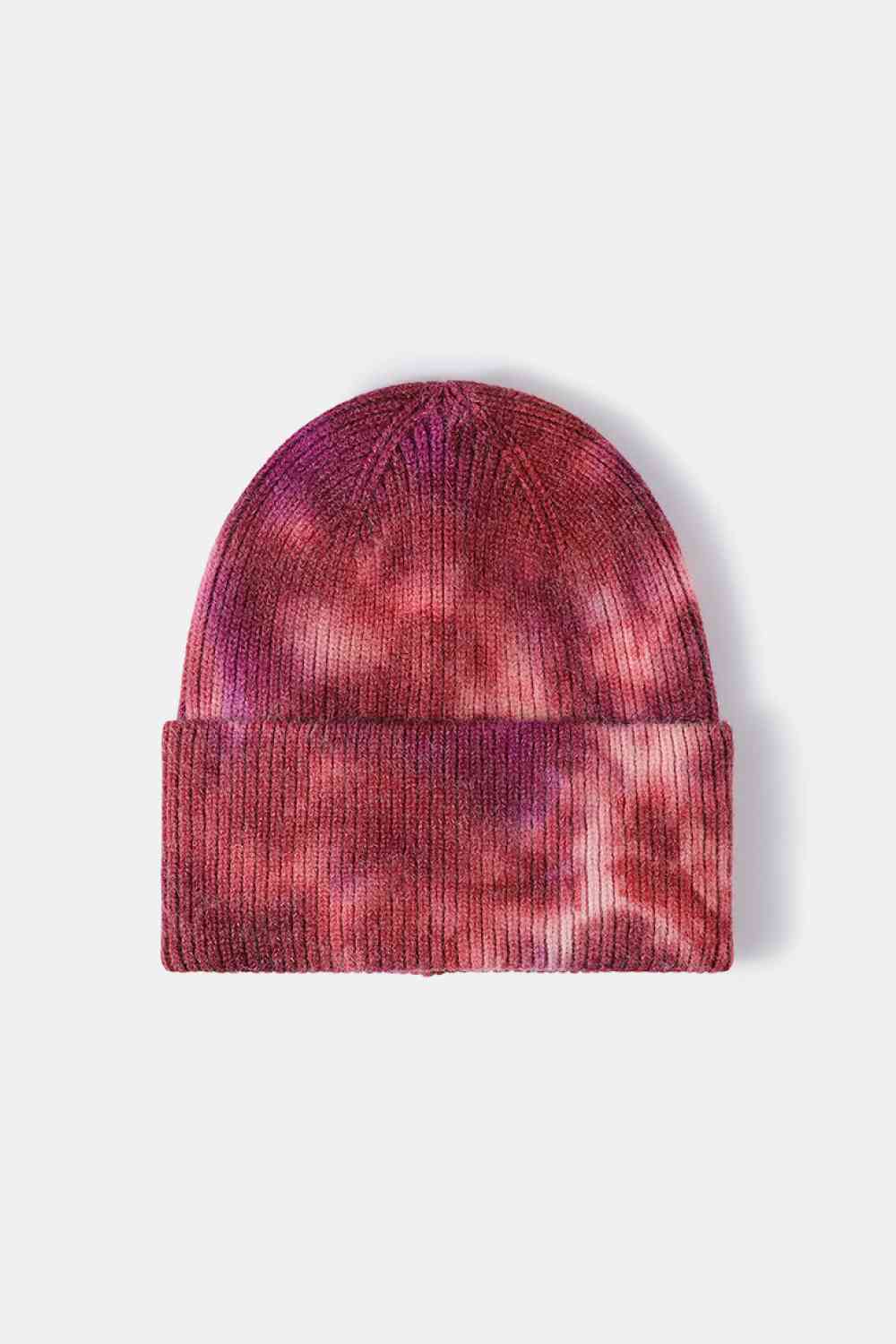 Tie-Dye Cuffed Rib-Knit Beanie Hat - TRENDMELO